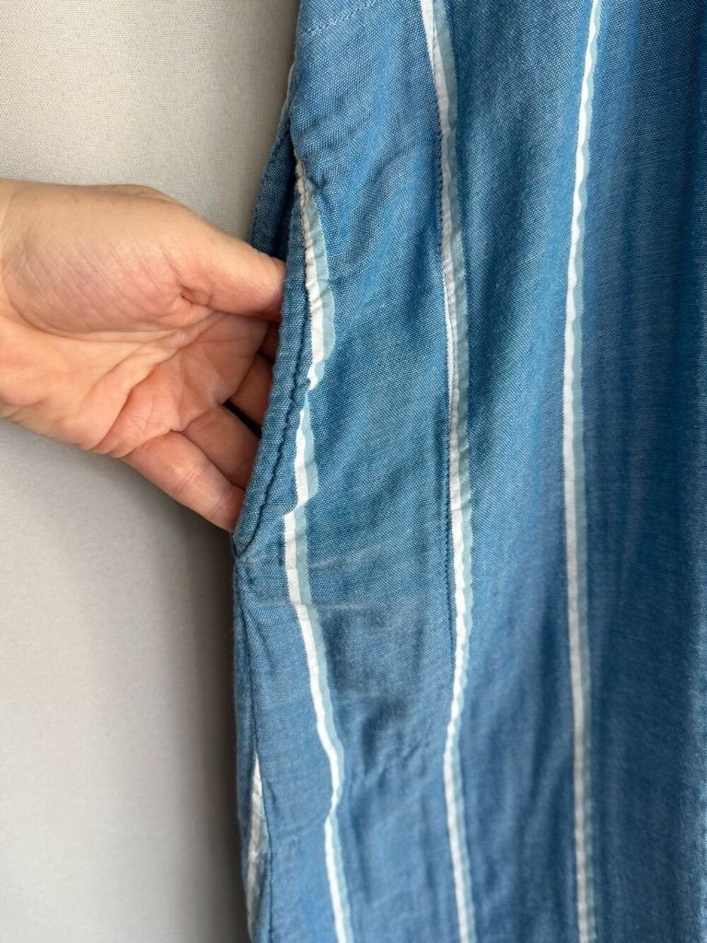 Pietsie Agave Cotton Blue Striped Cap Sleeve Babydoll Shift Dress Size Medium - Picture 4 of 9